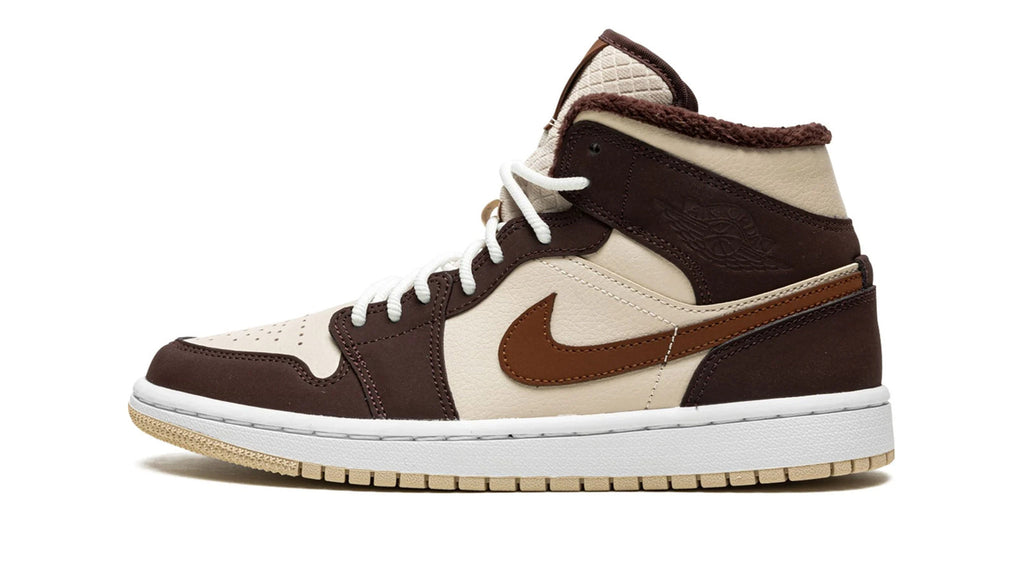 Women's Air Jordan 1 Mid SE Brown Basalt Fleece - Cozy Cold Weather Sneaker