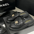 Light Luxury Quilted Metal Buckle Mules