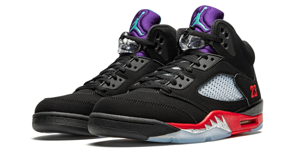 Air Jordan 5 Retro "Top 3" - Black Nubuck Sneaker with Grape, Fire Red & Metallic Details