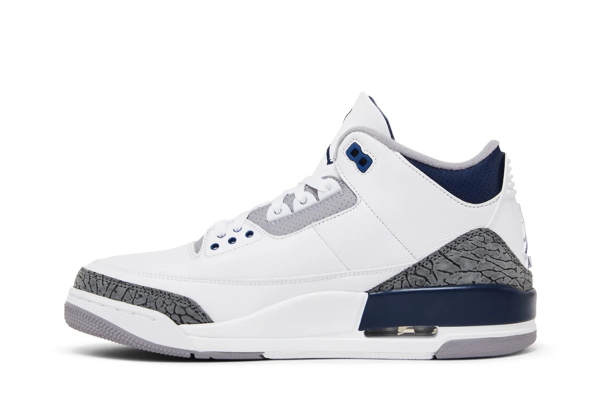 Air Jordan 3 Retro 'Midnight Navy' - Classic White Leather with Elephant Print