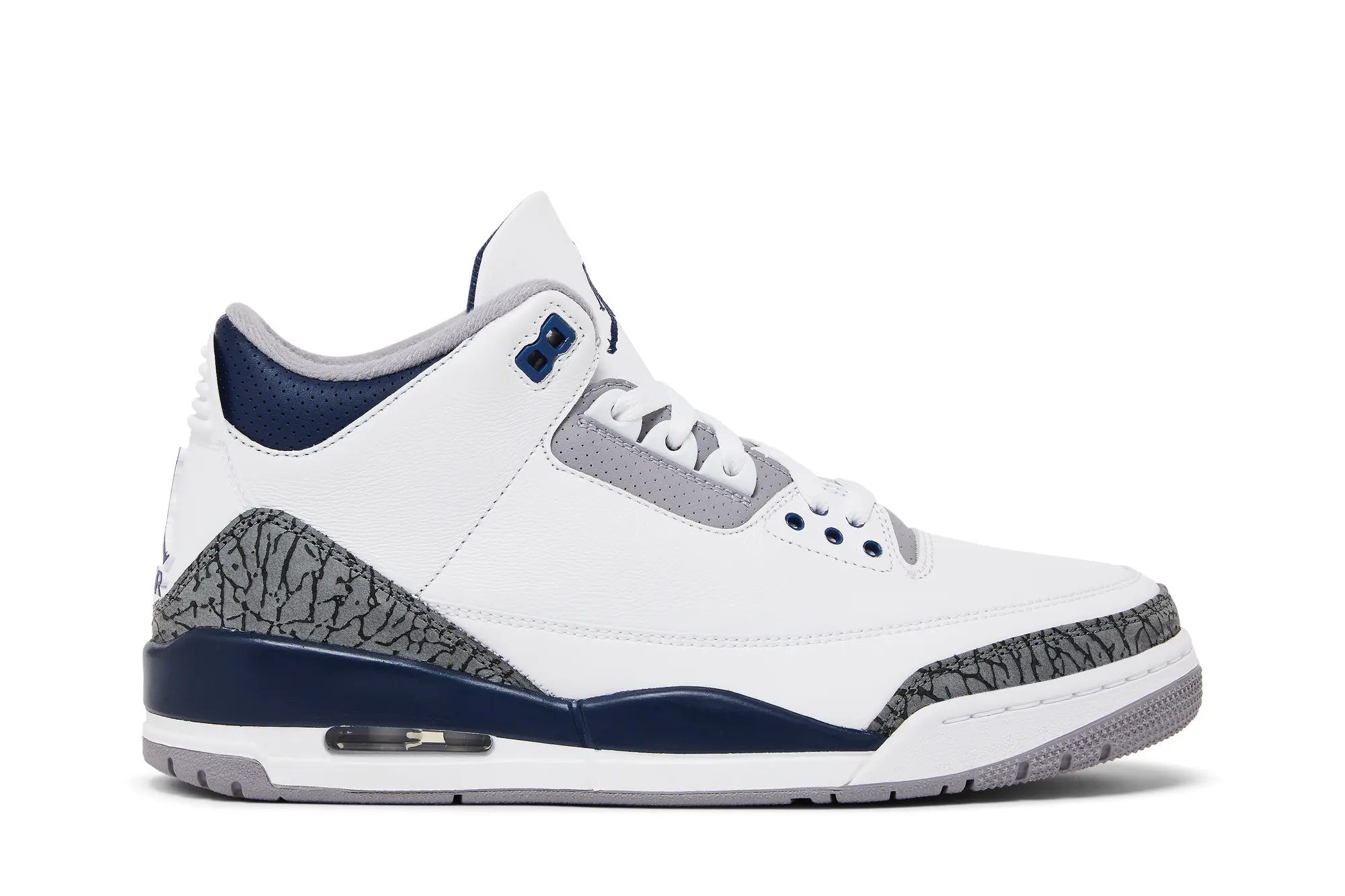 Air Jordan 3 Retro 'Midnight Navy' - Classic White Leather with Elephant Print