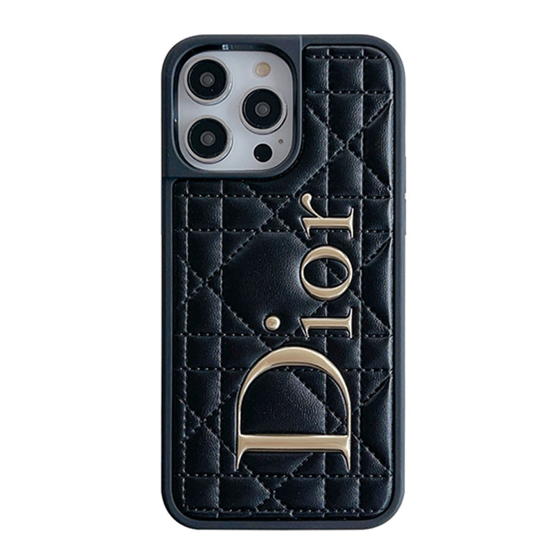 Fashion Gold Logo Leather iPhone Case