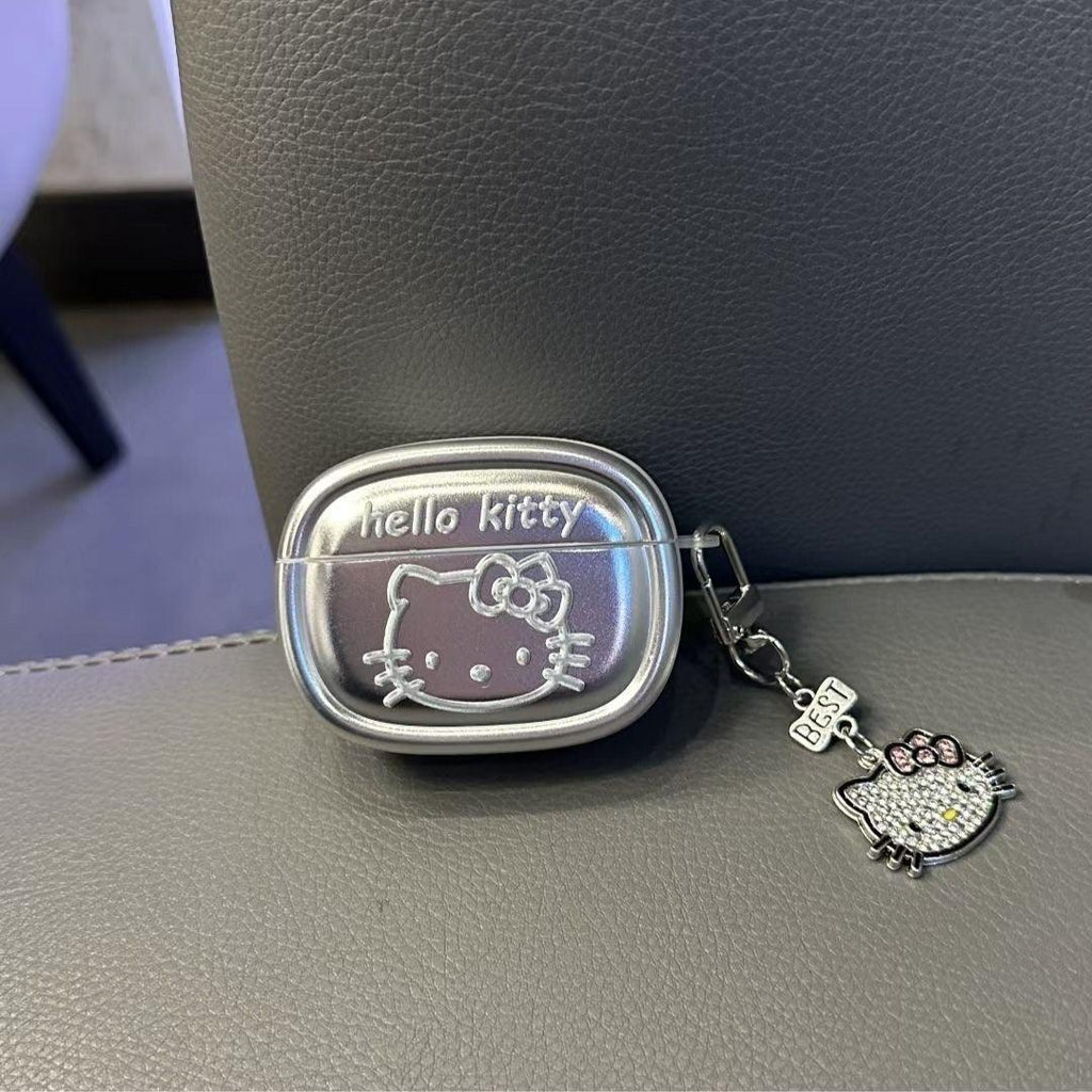 Kitty Metal AirPods Case Cover with Keychain Loop