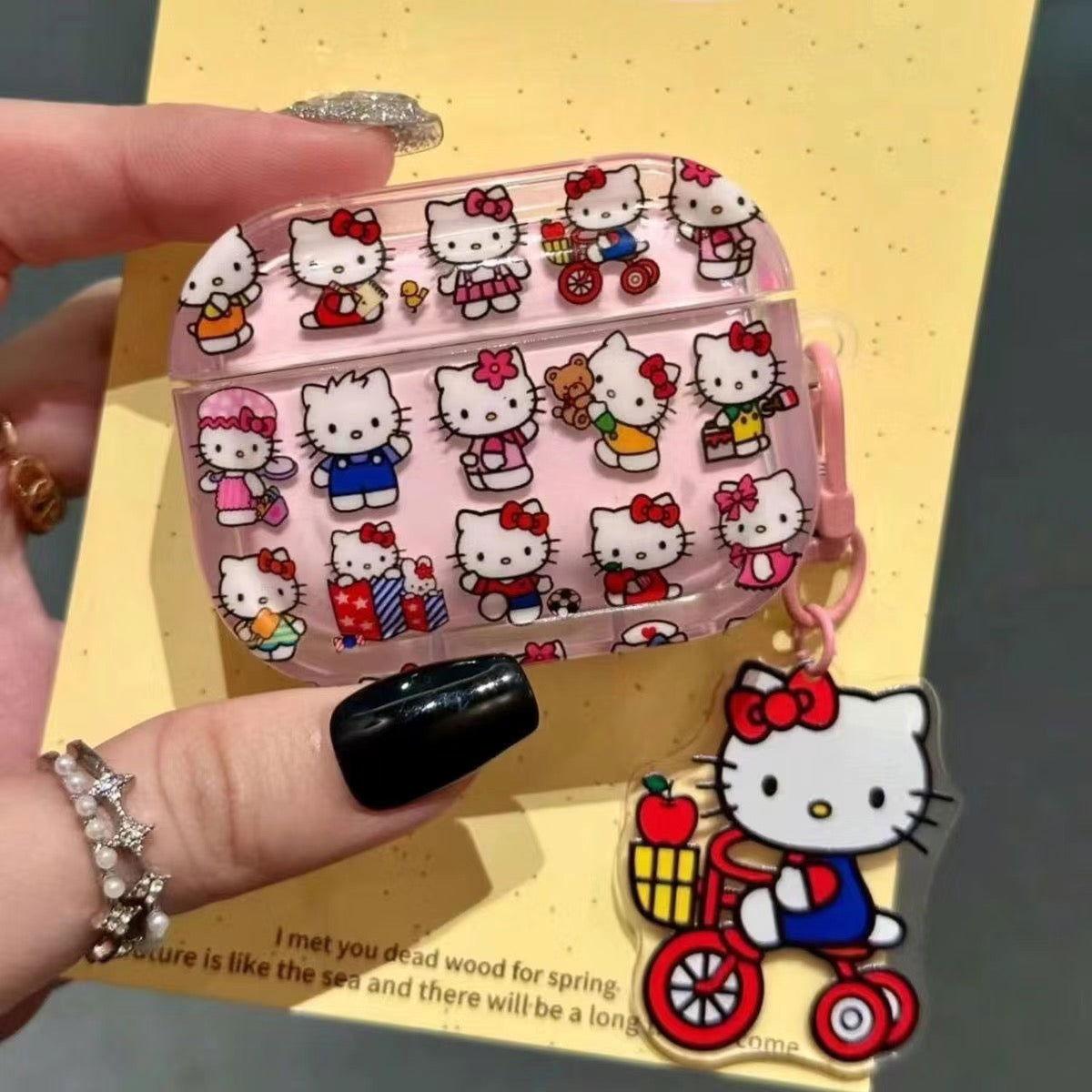 Pink Kitty Hello AirPods Case with Keychain Loop
