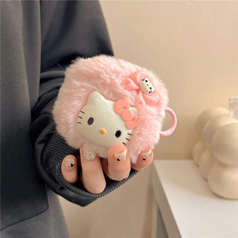 Plush Cute Cartoon Kitty AirPods Case Cover with Keychain Loop