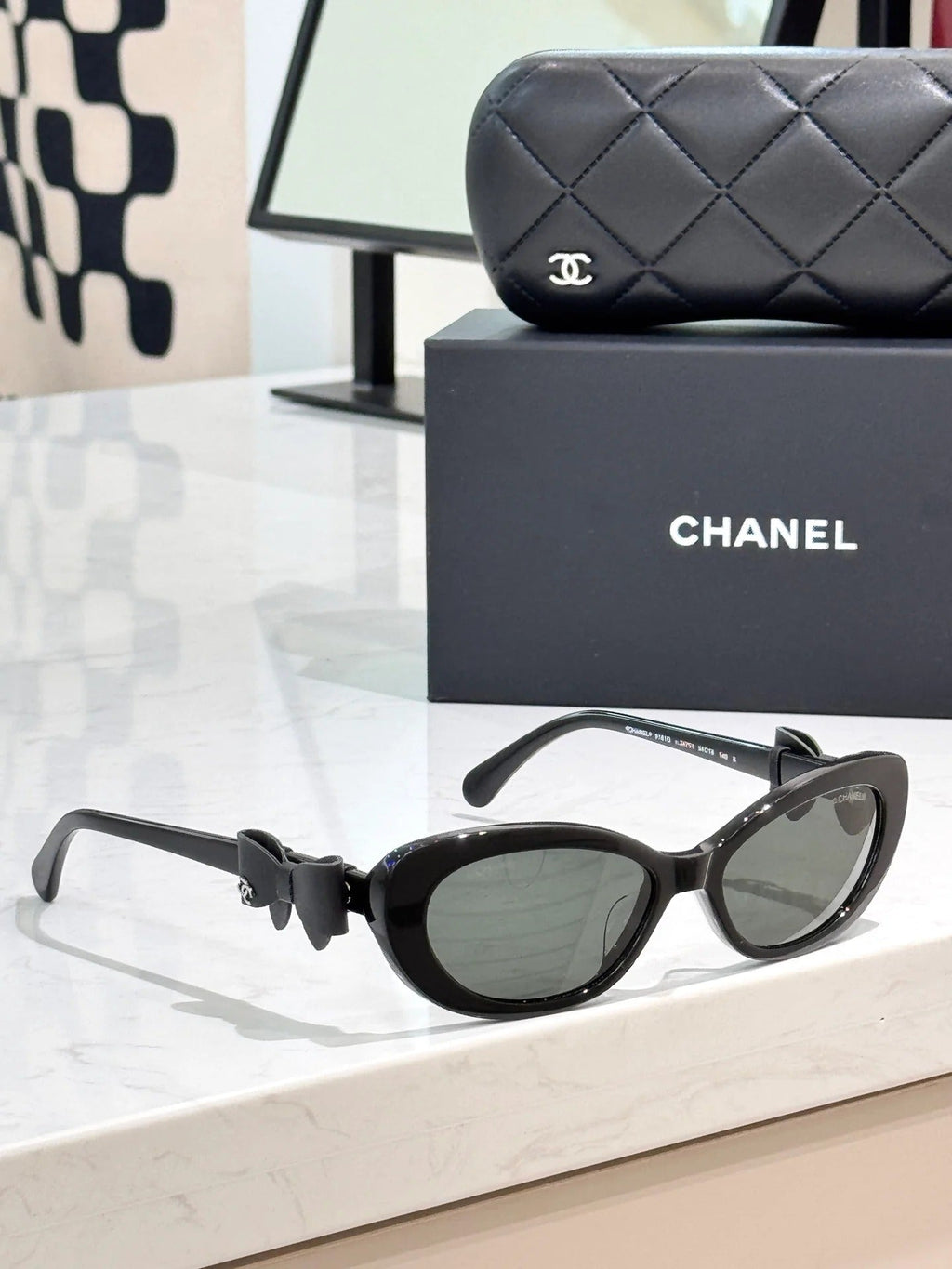 Chanel Cat Eye Sunglasses Black Acetate Calfskin CH9181